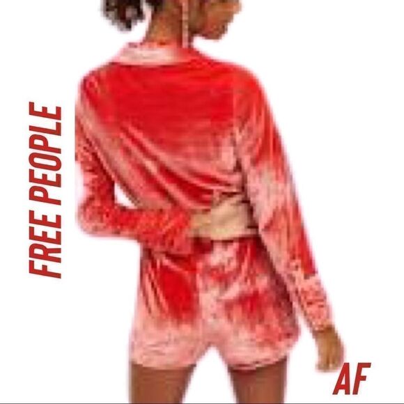 FREE PEOPLE VIOLA VELVET ROMPER RED NEW NWT LARGE - Picture 2 of 8